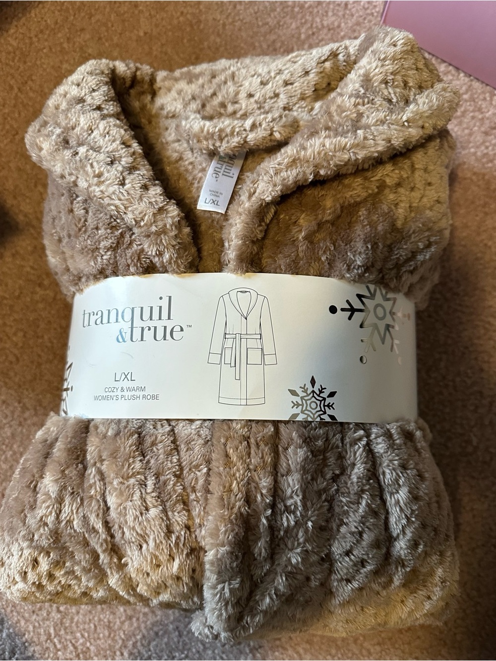 Tranquil & True Women's Plush Robe - Taupe Size L/XL